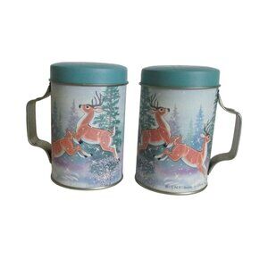 Vintage Deer Salt & Pepper Shakers - Metal Tin Set - Winter Decor Serveware